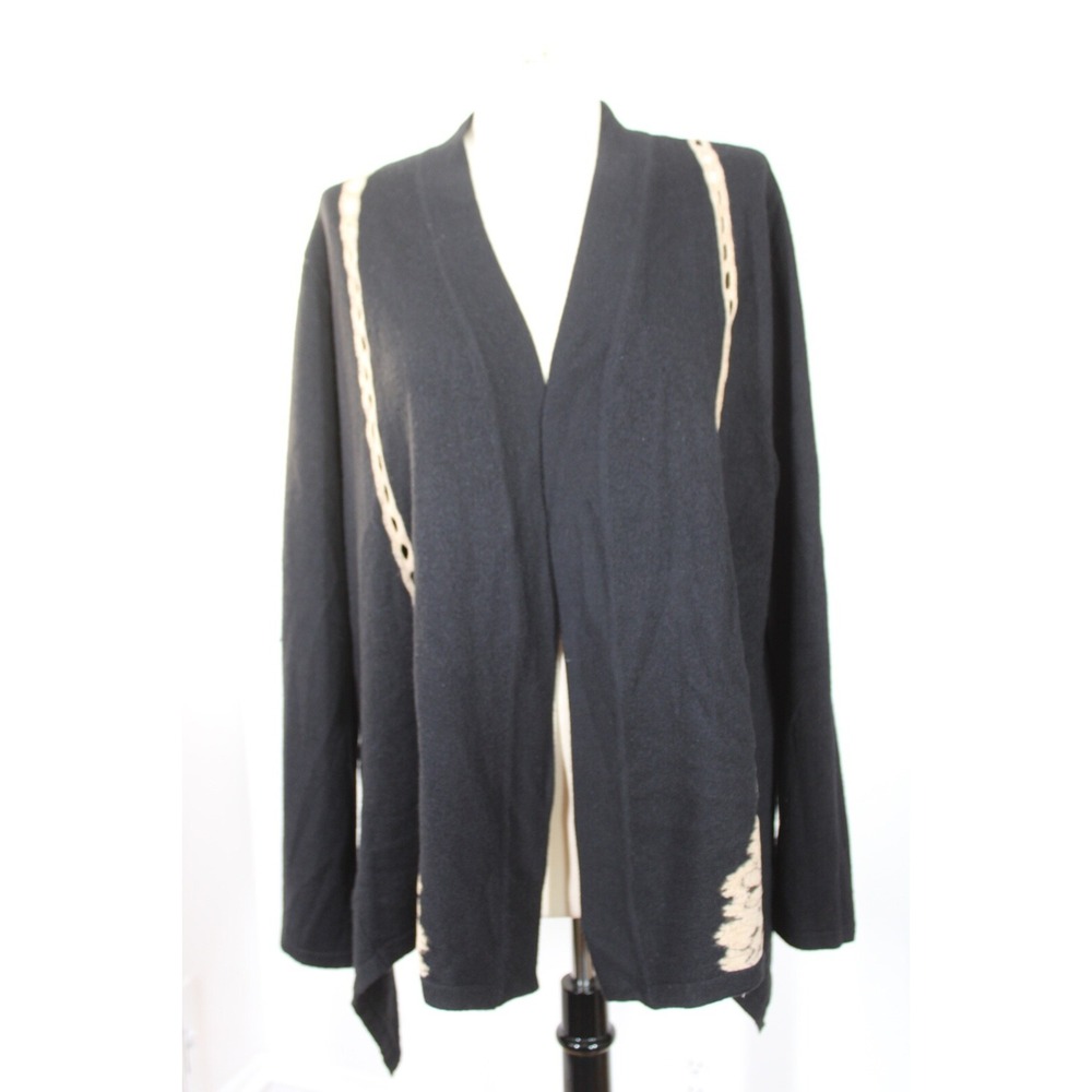 Clips 47 XL Black 100% Wool Cardigan Sweater Italy Wanda Mode